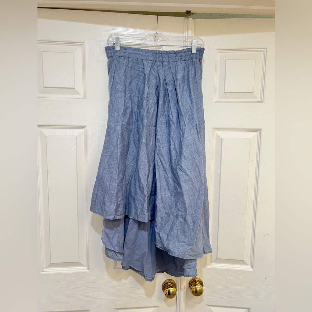 APIECE APART blue cotton faux wrap midi skirt pullon size medium minimalist